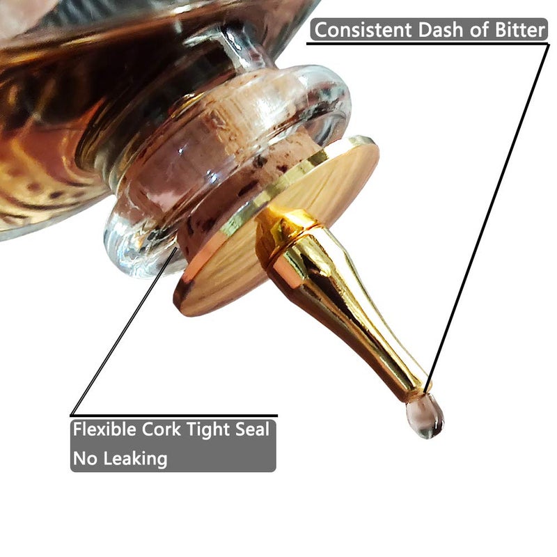 LINALL Bitter Bottles Pourer - Set of 4 pcs 20mm Diameter Gold Dasher Top with Cork Base (Gold) - Image 4